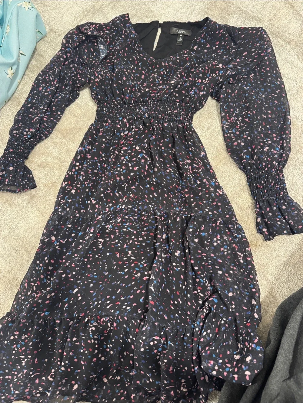 Black Floral Smocked Waist dress